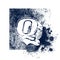 Alphabet Q, grungy letter, font typography design, blue and white, ink splash grung