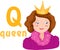 Alphabet Q with queen