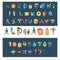 Alphabet stationery letters vector abc font alphabetic icons of office supply and school tools accessories for education