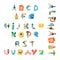 Alphabet stationery letters vector abc font alphabetic icons of office supply and school tools accessories for education