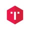 Alphabet T Icon, Red Hexagonal Shape Icon Concept, Flat Design