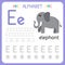 Alphabet tracing worksheet for preschool and kindergarten. Writing practice letter E. Exercises for kids