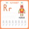 Alphabet tracing worksheet for preschool and kindergarten. Writing practice letter R. Exercises for kids