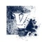 Alphabet V, grungy letter, font typography design, blue and white, ink splash grung