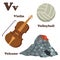 Alphabet V letter.Volcano,Volleyball,Violin