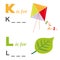 Alphabet word game: kite and leaf