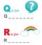 Alphabet word game: question and rainbow