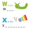 Alphabet word game: worm and xylophone