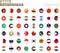 Alphabetically sorted circle flags of Asia. Set of round flags