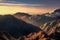 Alpi Apuane mountains and marble quarry view at sunset. Carrara