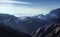 Alpi Apuane mountains and marble quarry view at sunset. Carrara, Tuscany, Italy.