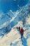 Alpine Adventure: Ski Descent on Snowy Slopes