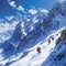Alpine Adventure: Ski Descent on Snowy Slopes