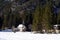 Alpine church near Braies lake along the walkway between the forest