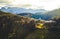 Alpine countryside landscape with high mountains. Kamnik Savinja Alps, Logar valley, Slovenia, Europe.