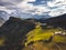 Alpine countryside landscape with high mountains. Kamnik Savinja Alps, Logar valley, Slovenia, Europe.