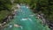 Alpine emmerald river soca in slovenian alps 4k aerial view - fresh water concept