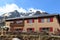 Alpine hut Rifugio Bonetta at gavia pass and mountain Monte Gavia