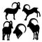 Alpine ibex mountain goat black and white vector silhouette set
