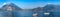 Alpine Lake Como summer panorama with ships and boats