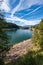 Alpine lake with dam - Lago di Paneveggio Trentino Alto Adige Italy