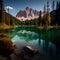Alpine lake in the mountains in summer by Generative AI