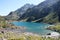 Alpine lake near Italian mountain hut (rifugio Genova)