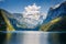 Alpine lake Vorderer Gosausee. Salzkammergut is a famous resort area located in the Gosau Valley in Upper Austria. Dachstein