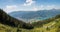 Alpine landscape Bernese Oberland, view to Interlaken city. lake Brienzersee and Rothorn mountain