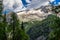 Alpine landscape in the Dolomites, Italy. Glacier Marmolada and Fedaia pass