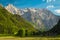 Alpine landscape with green meadows and mountains, Kamnik Alps, Slovenia