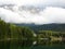 Alpine landscape at lake Eibsee with Zugspitze massif