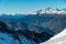 alpine landscape with peaks covered by snow