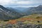 Alpine meadows autumn coloring Barguzinsky Ridge on Lake Baikal..