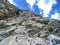 The alpine mini via ferrata Fruttli Steig or Mini-Klettersteig Fruttli-Steig above the Melch lake or Melchsee lake, Melchtal