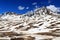 Alpine mountain Corno dei Tre Signori and snowfield in Stelvio National Park