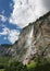 Alpine mountain landscape with waterfall, Lauterbrunnen valley - Switzerland