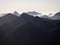 Alpine mountain silhouette layers nature landscape panorama from Brewster Hut West Coast Otago Southern Alps New Zealand
