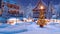 Alpine mountain village at snowy Christmas night