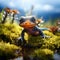 Alpine Newt Walking through a Field of Moss