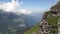 Alpine peaks landskape background. Jungfrau, Bernese highland. Alps, tourism and adventure hiking concept