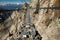 Alpine rope suspension bridge. Sentiero dei fiori, Tonale, Italy