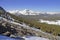 Alpine scene with snow capped mountains in Yosemite National Park