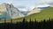 Alpine scenery along the Icefields Parkway between Jasper and Banff in Canadian Rockies