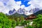 Alpine scenery - small village in Dolomites mountains,Val di Fun