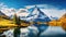 Alpine Serenity: Panoramic View of Mt. Schreckhorn and Wetterhorn at Bachalpsee, Swiss Alps