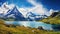 Alpine Serenity: Panoramic View of Mt. Schreckhorn and Wetterhorn at Bachalpsee, Swiss Alps