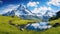 Alpine Serenity: Panoramic View of Mt. Schreckhorn and Wetterhorn at Bachalpsee, Swiss Alps