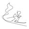 Alpine skier going downhill. Ski slope. Continuous line drawing. Vector illustration