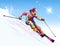 Alpine skier skiing down a snowy slope